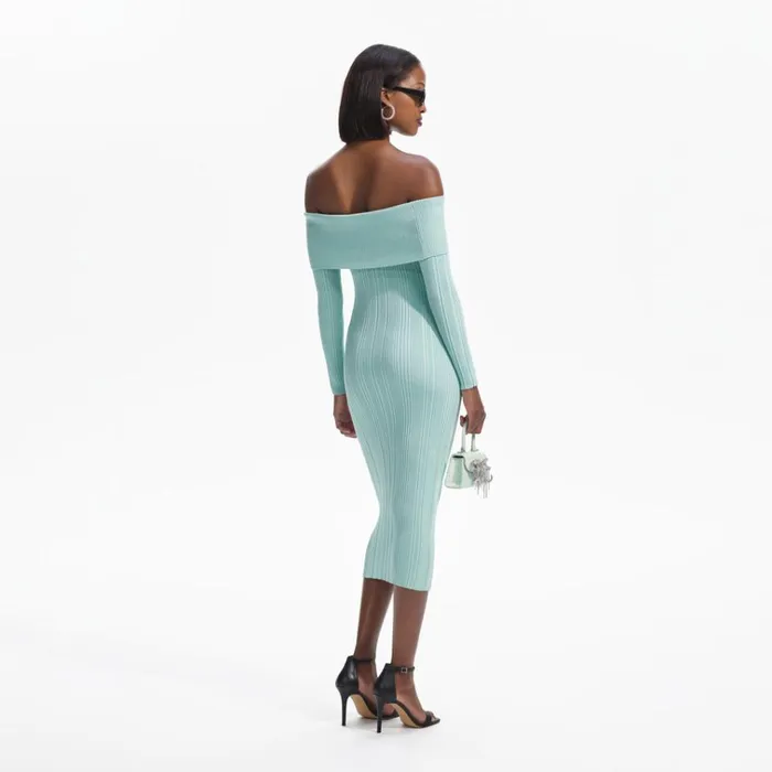 Self Portrait Knitwear Mint Off Shoulder Knit Midi Dress 8211 Women Self Portrait Knitwear Mint Off Shoulder Knit Midi Dress 8211 Women