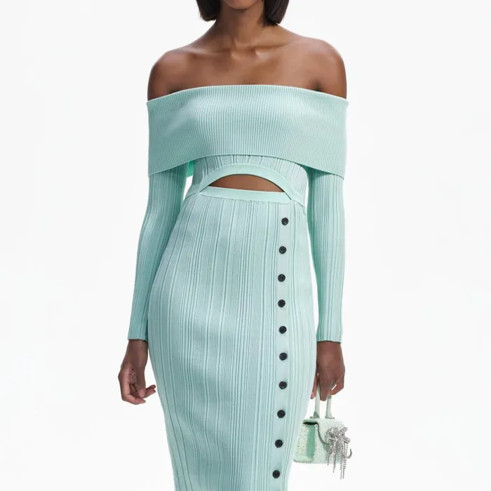 Self Portrait Knitwear Mint Off Shoulder Knit Midi Dress 8211 Women Self Portrait Knitwear Mint Off Shoulder Knit Midi Dress 8211 Women