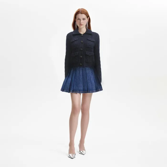 Self Portrait Knitwear Navy Knit Collar Cardigan 8211 Women