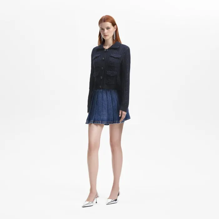 Self Portrait Knitwear Navy Knit Collar Cardigan 8211 Women Self Portrait Knitwear Navy Knit Collar Cardigan 8211 Women
