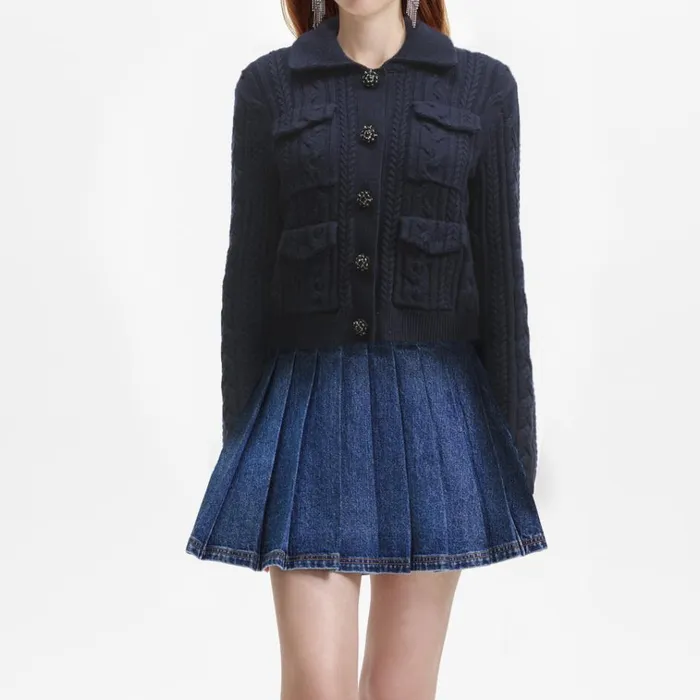 Self Portrait Knitwear Navy Knit Collar Cardigan 8211 Women Self Portrait Knitwear Navy Knit Collar Cardigan 8211 Women