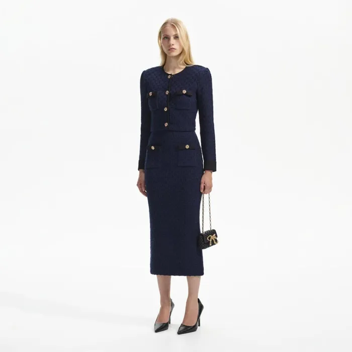 Self Portrait Knitwear Navy Weave Knit Midi Skirt 8211 Women Self Portrait Knitwear Navy Weave Knit Midi Skirt 8211 Women