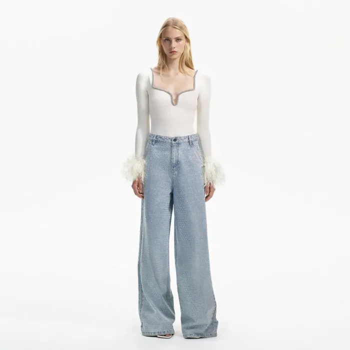 Self Portrait Knitwear Off White Knit Feather Top 8211 Women