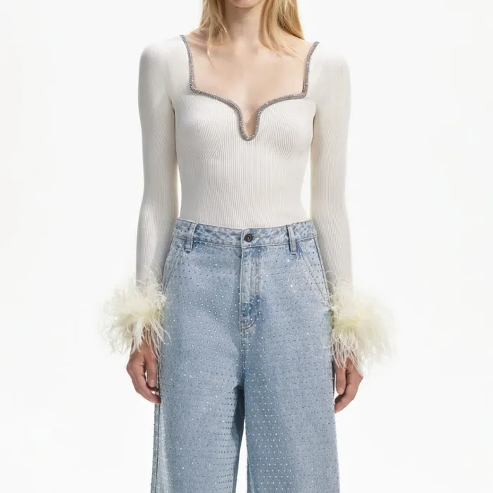 Self Portrait Knitwear Off White Knit Feather Top 8211 Women Self Portrait Knitwear Off White Knit Feather Top 8211 Women