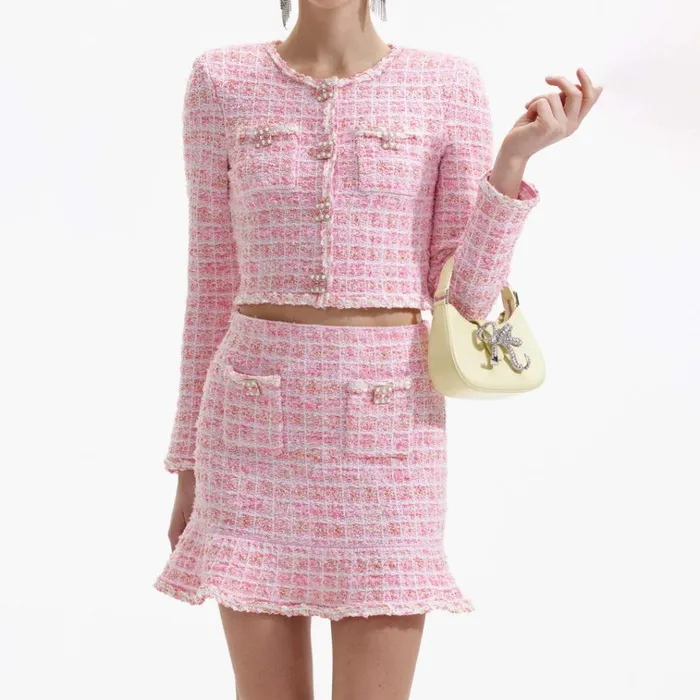 Self Portrait Knitwear Pink Check Knit Cardigan 8211 Women Self Portrait Knitwear Pink Check Knit Cardigan 8211 Women