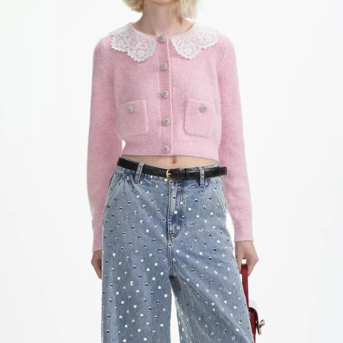 Self Portrait Knitwear Pink Fluffy Rib Knit Cardigan 8211 Women Self Portrait Knitwear Pink Fluffy Rib Knit Cardigan 8211 Women