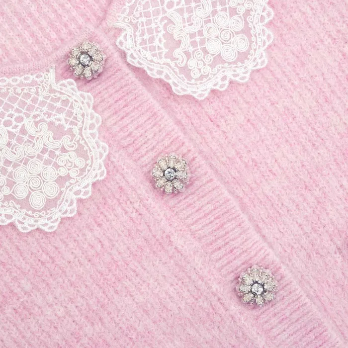 Self Portrait Knitwear Pink Fluffy Rib Knit Cardigan 8211 Women Self Portrait Knitwear Pink Fluffy Rib Knit Cardigan 8211 Women