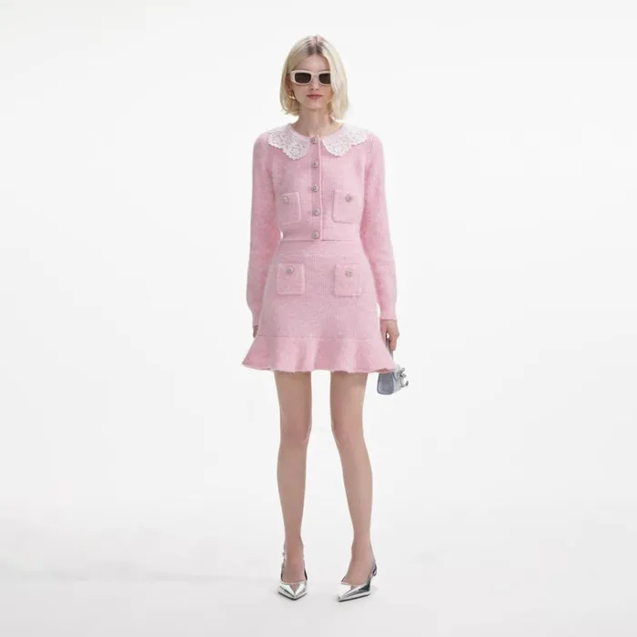 Self Portrait Knitwear Pink Fluffy Rib Knit Mini Skirt 8211 Women