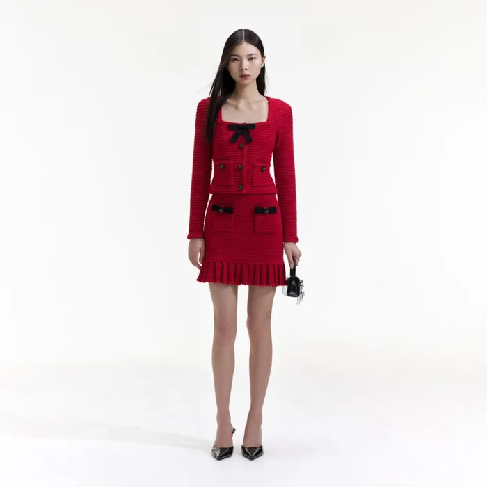 Self Portrait Knitwear Red Knit Bow Top 8211 Women