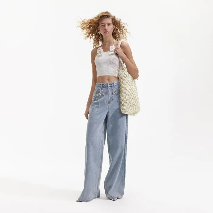 Self Portrait Knitwear White Crochet Crop Top 8211 Women