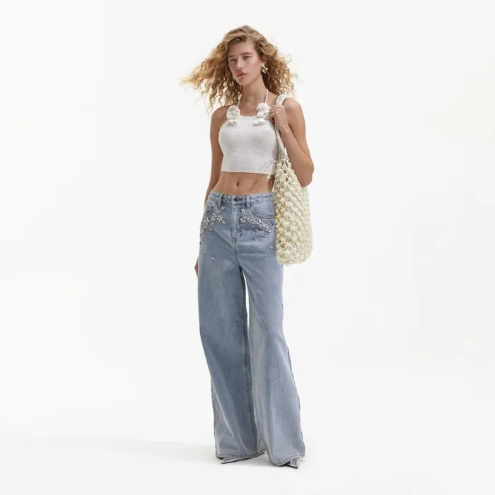 Self Portrait Knitwear White Crochet Crop Top 8211 Women Self Portrait Knitwear White Crochet Crop Top 8211 Women
