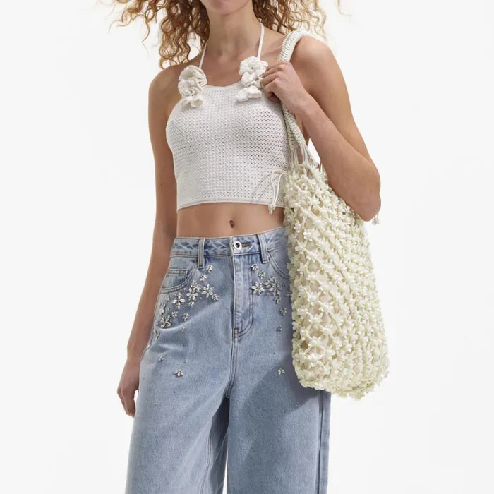 Self Portrait Knitwear White Crochet Crop Top 8211 Women Self Portrait Knitwear White Crochet Crop Top 8211 Women