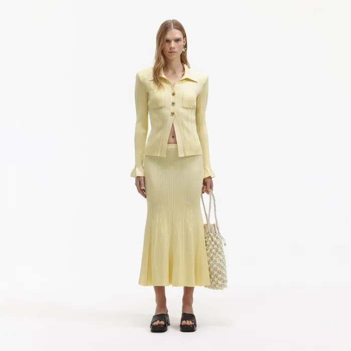 Self Portrait Knitwear Yellow Ribbed Viscose Knit Skirt 8211 Women