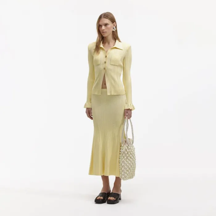Self Portrait Knitwear Yellow Ribbed Viscose Knit Skirt 8211 Women Self Portrait Knitwear Yellow Ribbed Viscose Knit Skirt 8211 Women