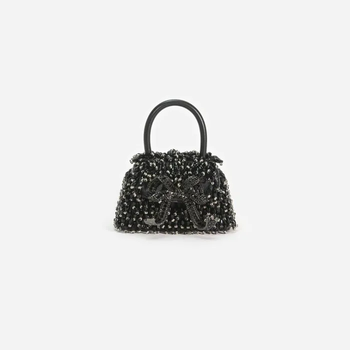 Self Portrait Micro Black Embellished Micro Bow Bag 8211 Women