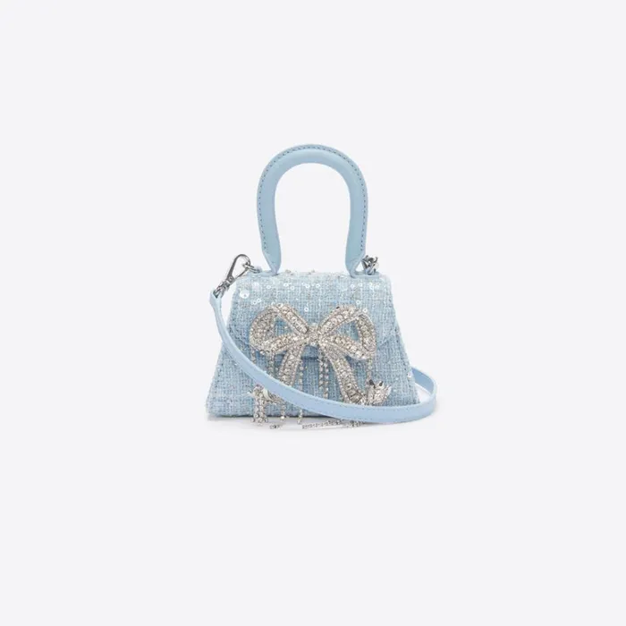 Self Portrait Micro Blue Boucle Micro Bow Bag 8211 Women Self Portrait Micro Blue Boucle Micro Bow Bag 8211 Women