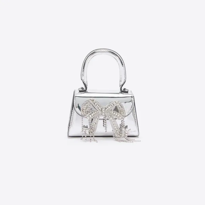 Self Portrait Micro Silver Metallic Micro Embellished Bow Bag 8211 Women
