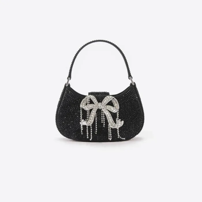 Self Portrait Mini Black Rhinestone Mini Crescent Bag 8211 Women