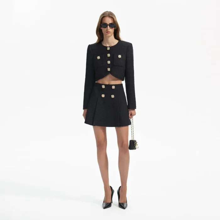 Self Portrait Outerwear Black Boucle Jacket 8211 Women