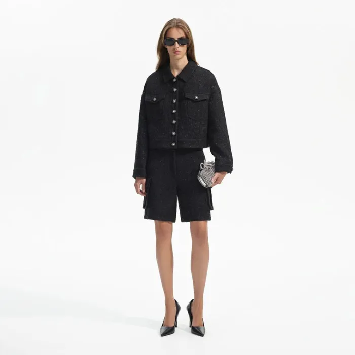 Self Portrait Outerwear Black Boucle Oversized Jacket 8211 Women