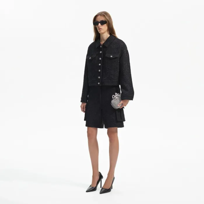 Self Portrait Outerwear Black Boucle Oversized Jacket 8211 Women Self Portrait Outerwear Black Boucle Oversized Jacket 8211 Women