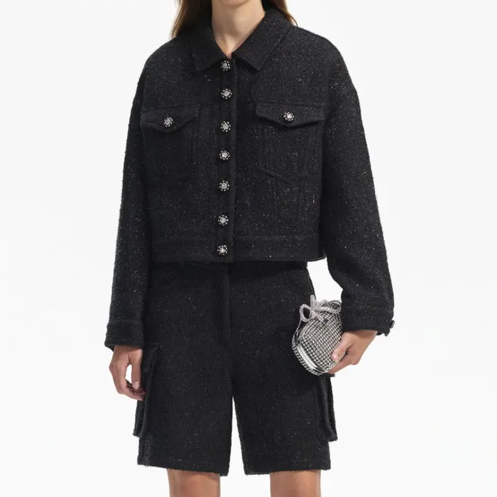 Self Portrait Outerwear Black Boucle Oversized Jacket 8211 Women Self Portrait Outerwear Black Boucle Oversized Jacket 8211 Women