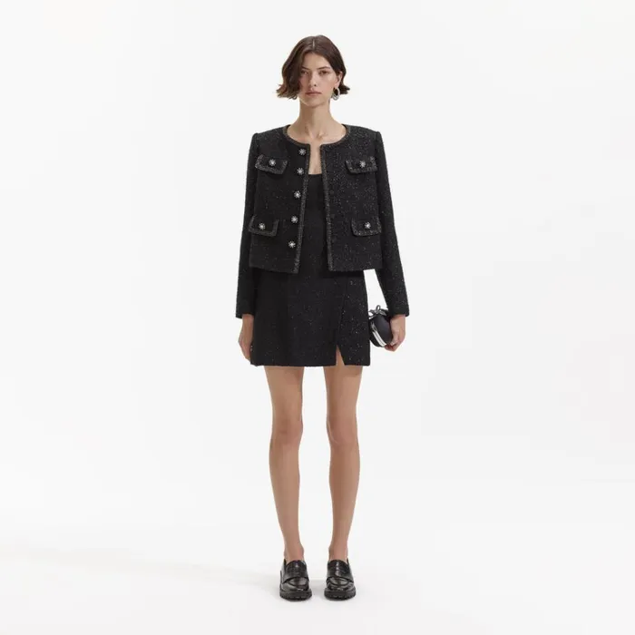 Self Portrait Outerwear Black Boucle Trimmed Jacket 8211 Women Self Portrait Outerwear Black Boucle Trimmed Jacket 8211 Women