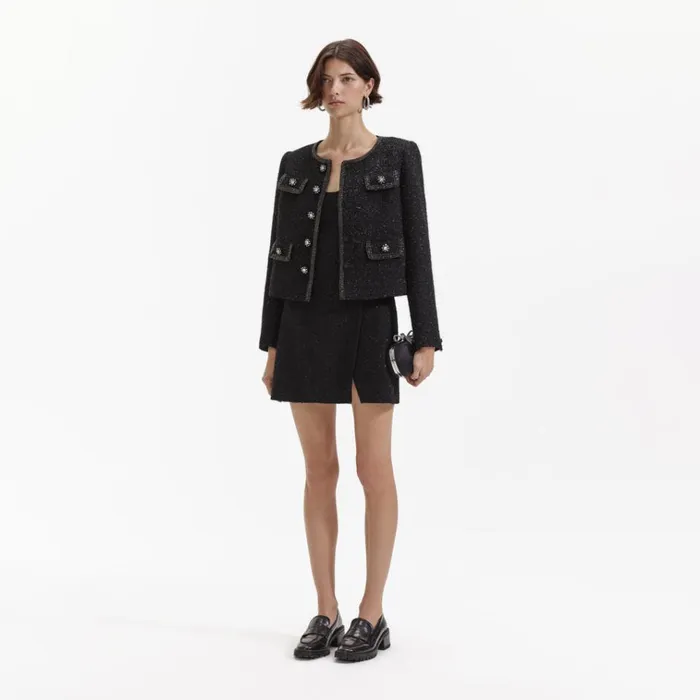 Self Portrait Outerwear Black Boucle Trimmed Jacket 8211 Women Self Portrait Outerwear Black Boucle Trimmed Jacket 8211 Women