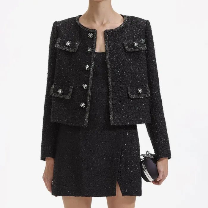 Self Portrait Outerwear Black Boucle Trimmed Jacket 8211 Women Self Portrait Outerwear Black Boucle Trimmed Jacket 8211 Women