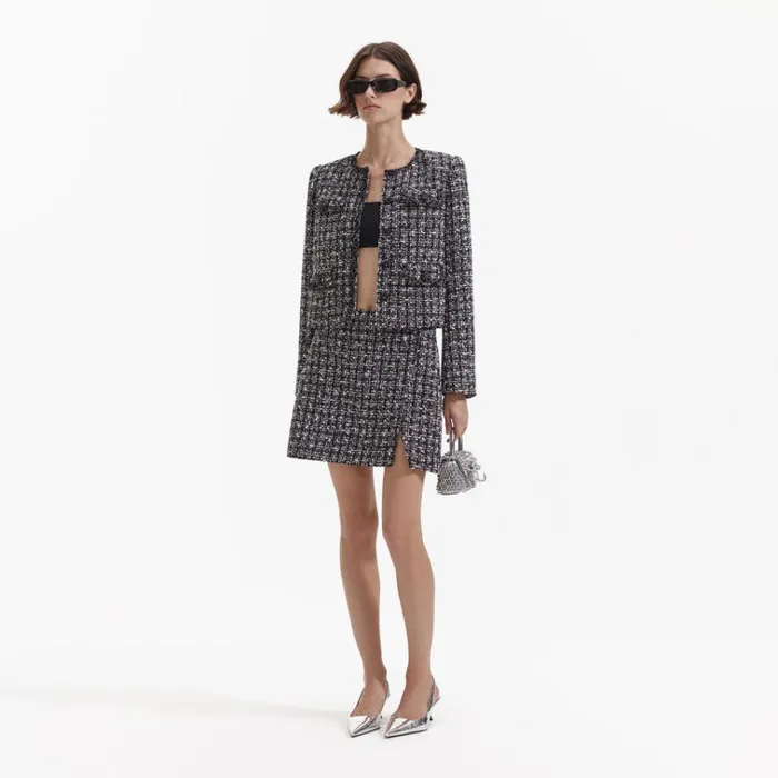 Self Portrait Outerwear Black Check Boucle Jacket 8211 Women Self Portrait Outerwear Black Check Boucle Jacket 8211 Women