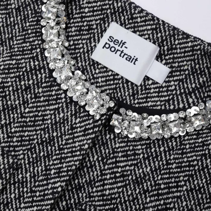 Self Portrait Outerwear Black Herringbone Embellished Jacket 8211 Women Self Portrait Outerwear Black Herringbone Embellished Jacket 8211 Women
