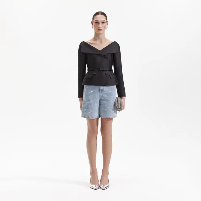 Self Portrait Outerwear Black Taffeta Jacket 8211 Women