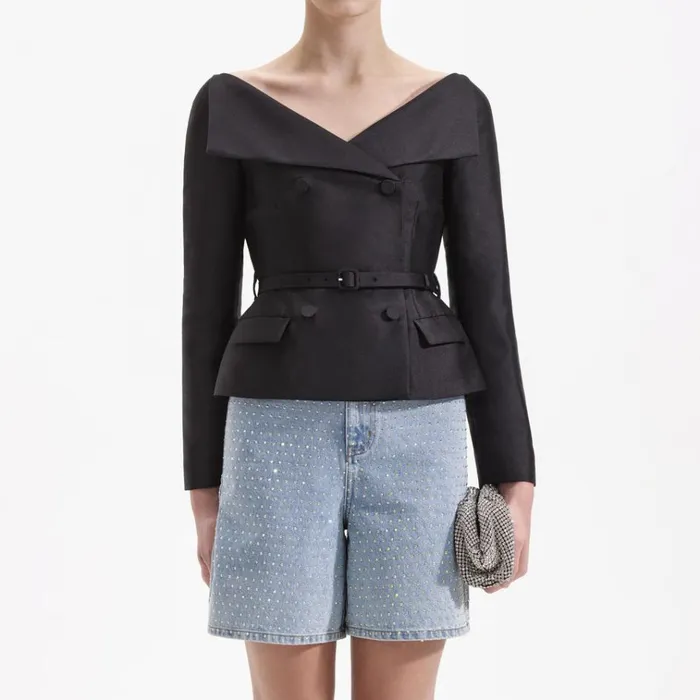 Self Portrait Outerwear Black Taffeta Jacket 8211 Women Self Portrait Outerwear Black Taffeta Jacket 8211 Women