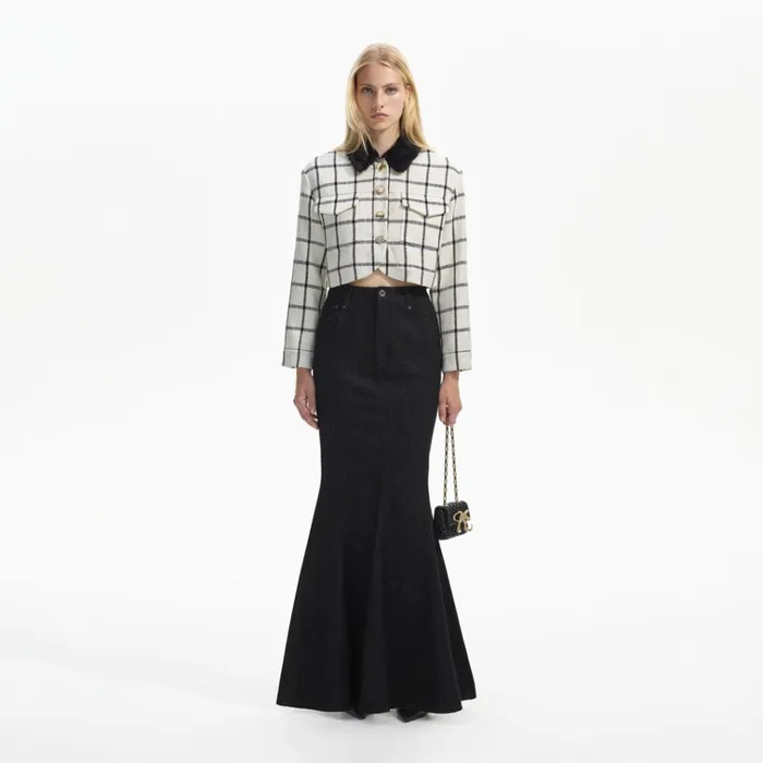 Self Portrait Outerwear Cream Check Boxy Jacket 8211 Women