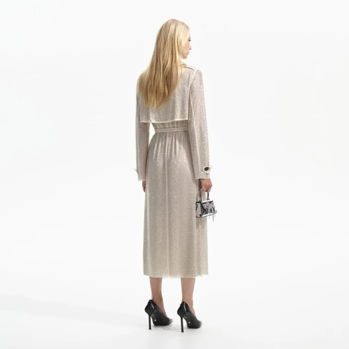 Self Portrait Outerwear Cream Rhinestone Trench 8211 Women