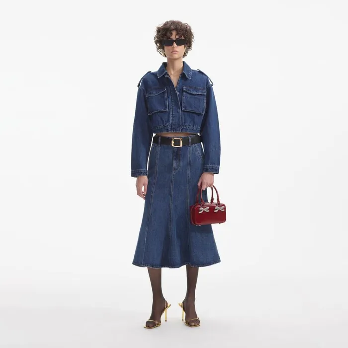 Self Portrait Outerwear Denim Utility Cropped Jacket 8211 Women