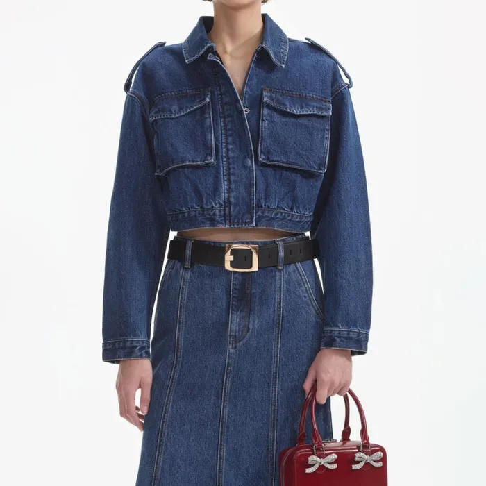 Self Portrait Outerwear Denim Utility Cropped Jacket 8211 Women Self Portrait Outerwear Denim Utility Cropped Jacket 8211 Women