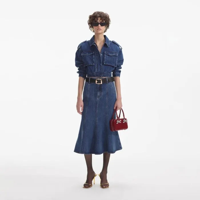 Self Portrait Outerwear Denim Utility Cropped Jacket 8211 Women Self Portrait Outerwear Denim Utility Cropped Jacket 8211 Women