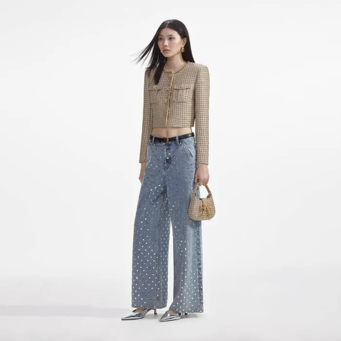 Self Portrait Outerwear Gold Boucle Cropped Jacket 8211 Women Self Portrait Outerwear Gold Boucle Cropped Jacket 8211 Women