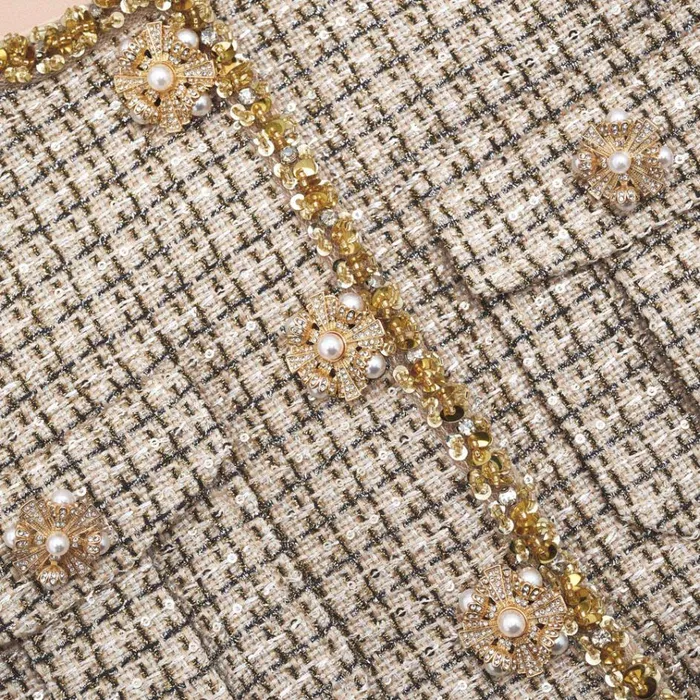 Self Portrait Outerwear Gold Boucle Cropped Jacket 8211 Women Self Portrait Outerwear Gold Boucle Cropped Jacket 8211 Women