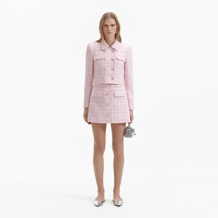 Self Portrait Outerwear Pink Boucle Collar Jacket 8211 Women