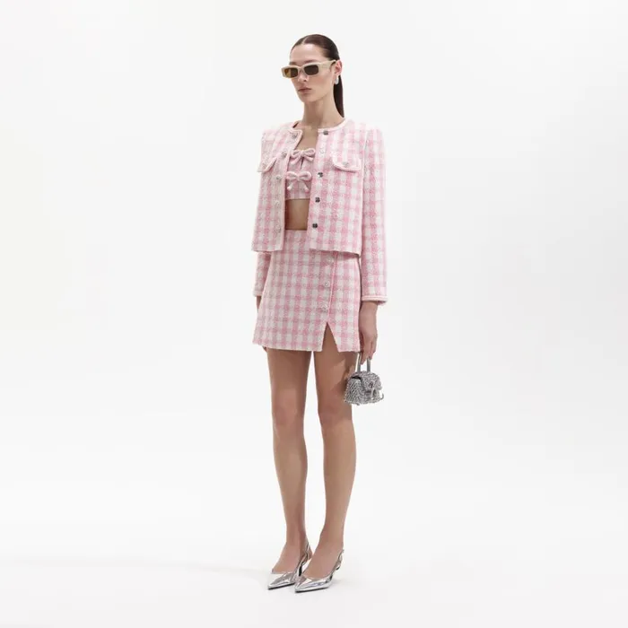Self Portrait Outerwear Pink Check Boucle Jacket 8211 Women Self Portrait Outerwear Pink Check Boucle Jacket 8211 Women