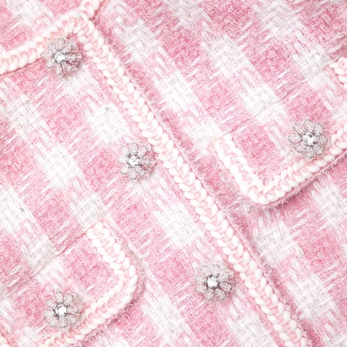 Self Portrait Outerwear Pink Check Boucle Jacket 8211 Women Self Portrait Outerwear Pink Check Boucle Jacket 8211 Women