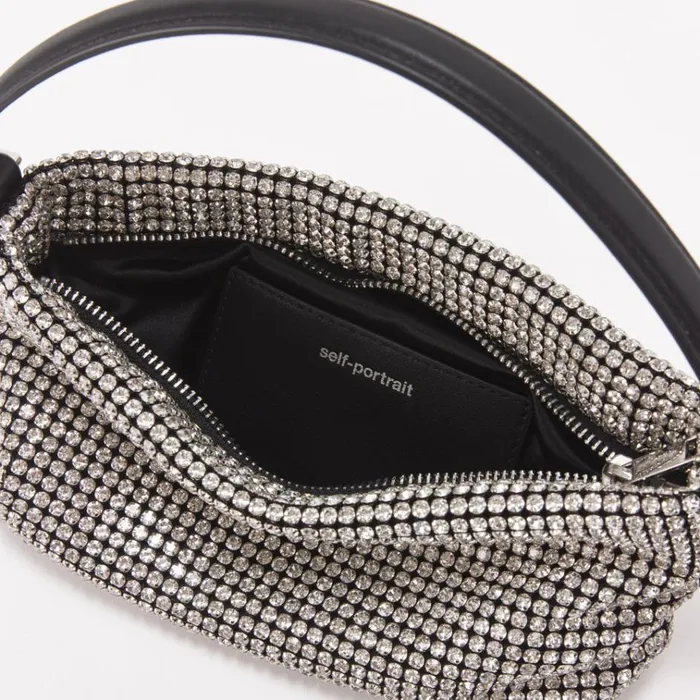 Self Portrait Shoulder Bags Silver Diamante Small Hobo Bag 8211 Women Self Portrait Shoulder Bags Silver Diamante Small Hobo Bag 8211 Women