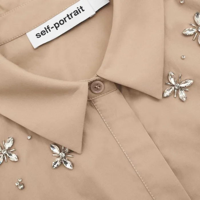 Self Portrait Tops Beige Cotton Embellished Top 8211 Women Self Portrait Tops Beige Cotton Embellished Top 8211 Women