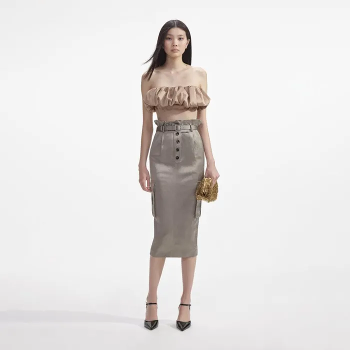 Self Portrait Tops Beige Taffeta Bandeau Top 8211 Women