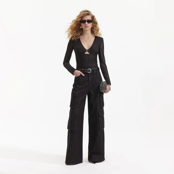 Self Portrait Tops Black Beaded Mesh Top 8211 Women