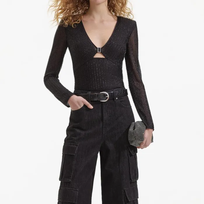 Self Portrait Tops Black Beaded Mesh Top 8211 Women Self Portrait Tops Black Beaded Mesh Top 8211 Women