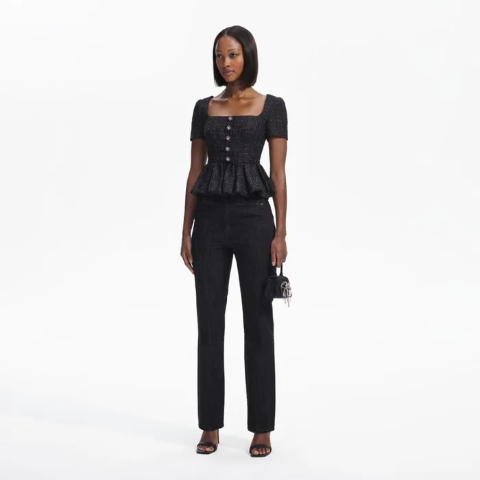 Self Portrait Tops Black Boucle Peplum Top 8211 Women Self Portrait Tops Black Boucle Peplum Top 8211 Women