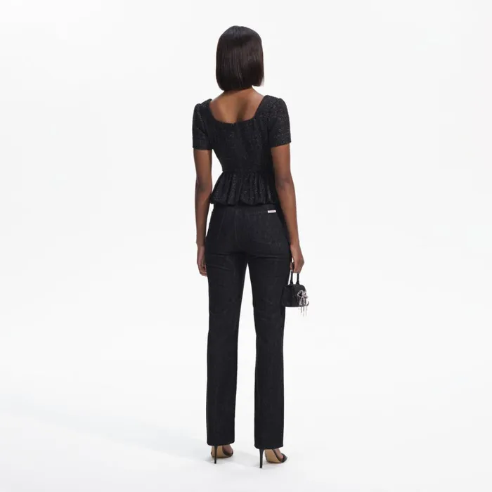 Self Portrait Tops Black Boucle Peplum Top 8211 Women Self Portrait Tops Black Boucle Peplum Top 8211 Women